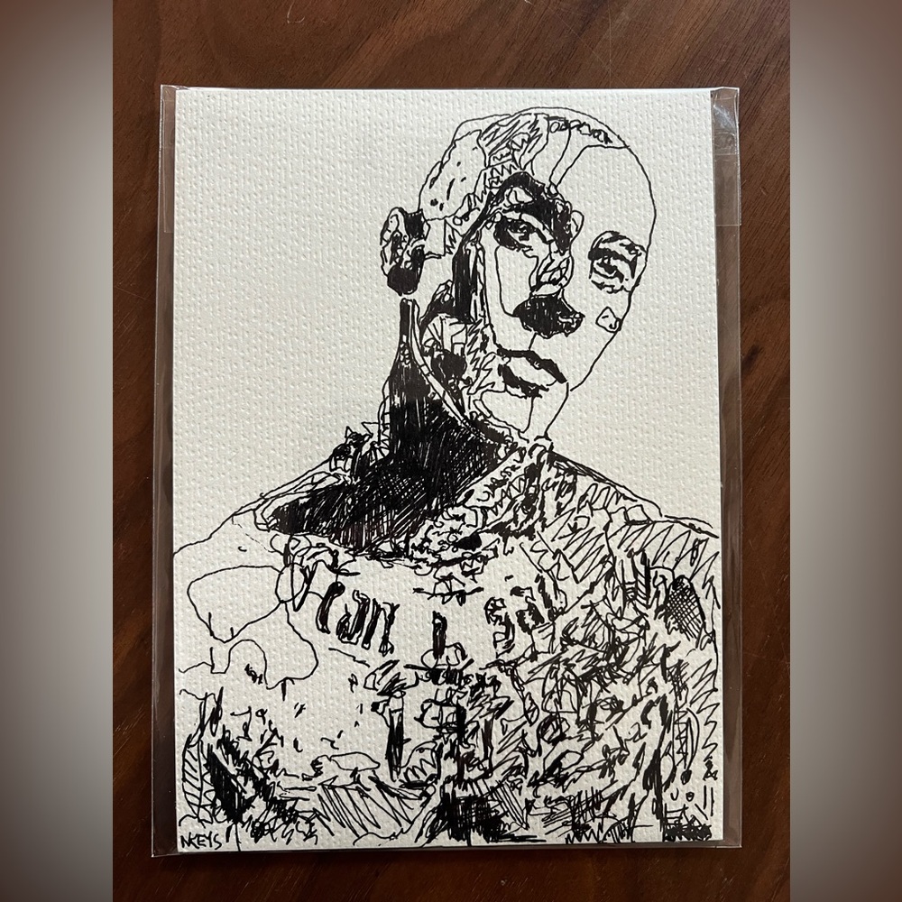 Travis Barker Blink 182 Pen & Ink Original Fan Art Portrait Artist Signed 5x7in
